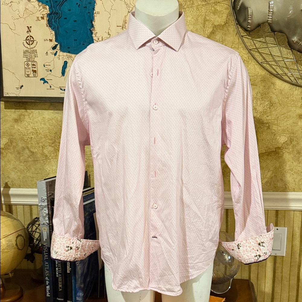 Robert Graham Stretch Tailored Fit Light Pink Patterned Dress Shirt. XL/XXL 18